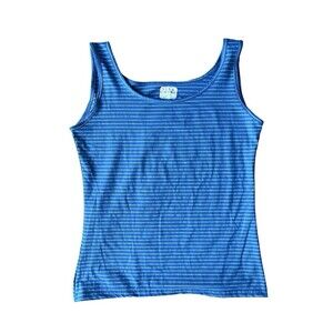 Nina Capri Tank Top Women’s Large Blue‎ Striped Sleeveless Stretch Casual Y2K